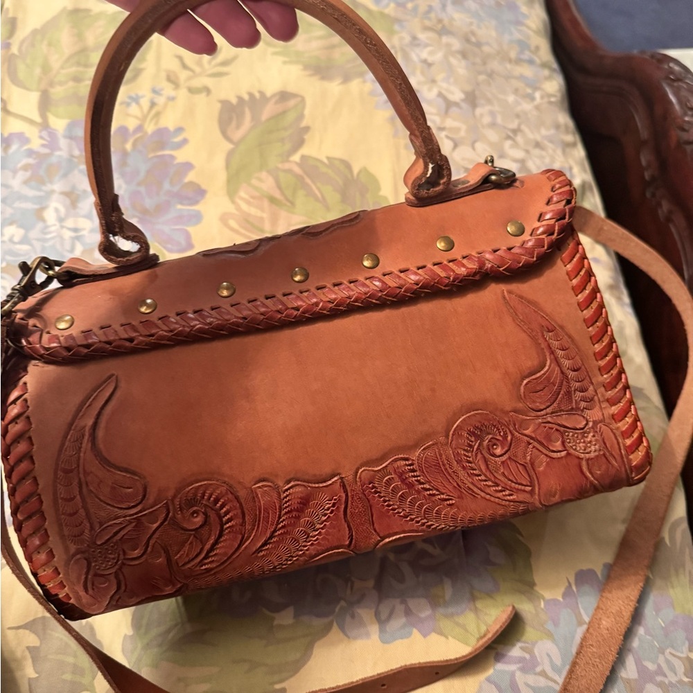 Kimchi Blue Tooled Leather Satchel in Cognac - Picture 3 of 7